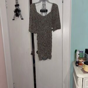 Sage Green and Red Floral Midi Dress